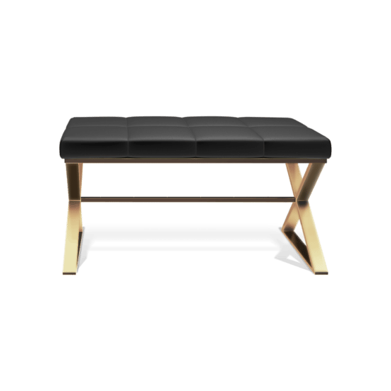 Sitzbank BENCH von Decor Walther in 24 Karat Gold matt mit schwarzem Lederbezug