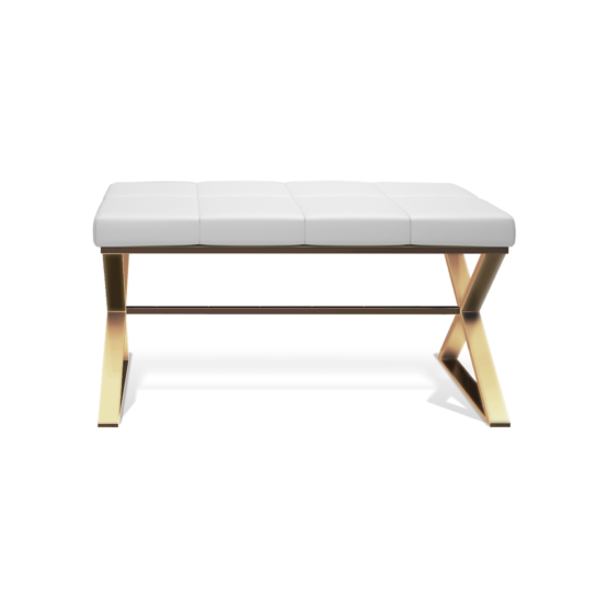 Sitzbank BENCH von Decor Walther in 24 Karat Gold matt mit weißem Lederbezug