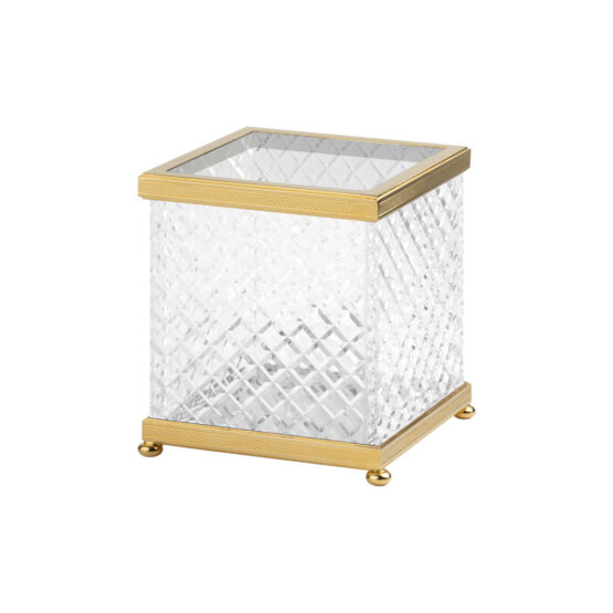 Luxury guest towel holder made of crystal glass and brass in gold by Cristal & Bronze from the Cristal Taille Diamant Cisele series