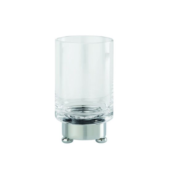 Luxury glass tumbler made of crystal glass and brass in chrome by Cristal & Bronze from the Cristallin Lisse series