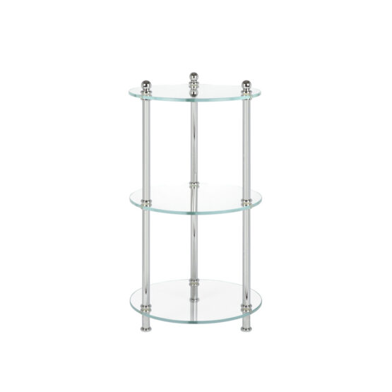 Luxury glass shelving unit made of glass and brass in chrome by Cristal & Bronze from the Metall series