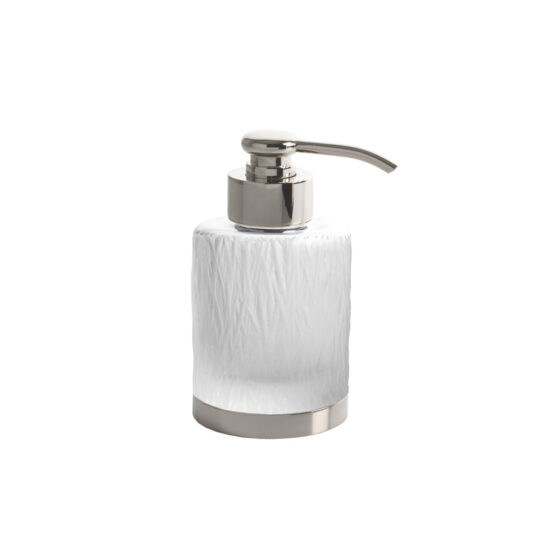 Luxury soap dispenser made of glass and brass in nickel by Cristal & Bronze from the Bambou series