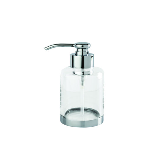 Luxury soap dispenser made of crystal glass and brass in chrome by Cristal & Bronze from the Cristallin Lisse series