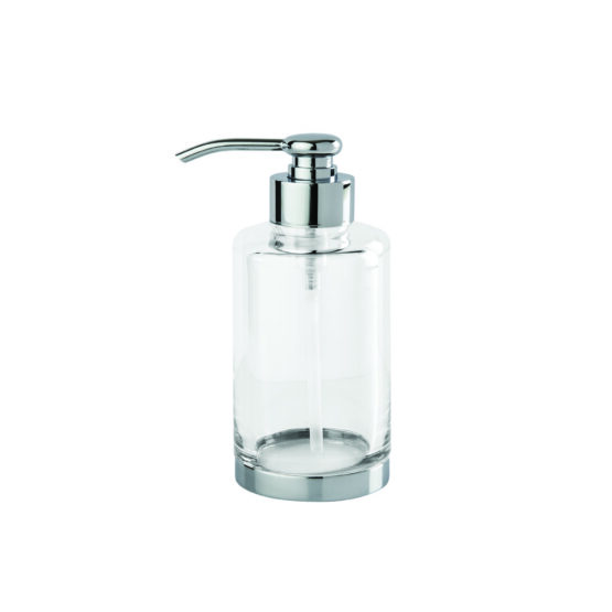 Luxury soap dispenser made of crystal glass and brass in chrome by Cristal & Bronze from the Cristallin Lisse series