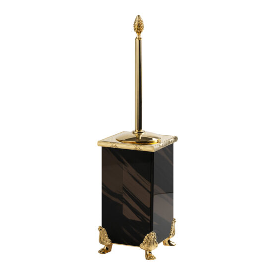 Luxus Toilettenbürstenhalter aus Obsidian Kristallglas und Messing in Gold von Cristal & Bronze aus der Serie Obsidienne Cisele